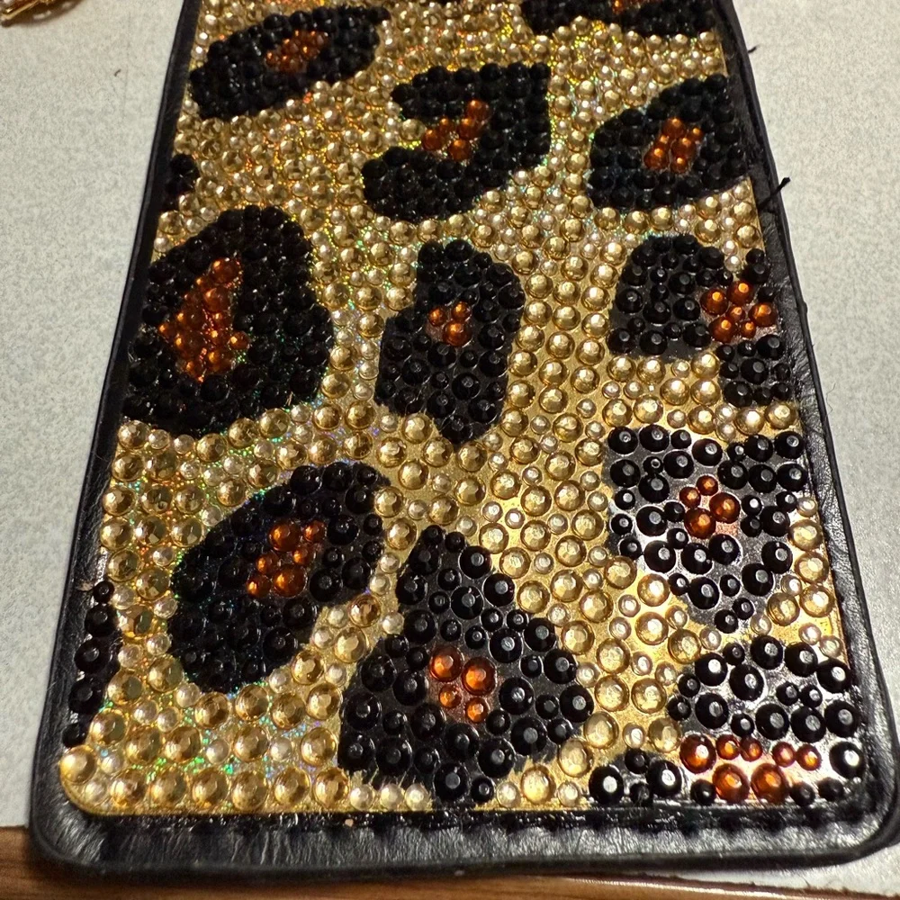 Leopard Print leather Rhinestone luggage tag. Travel in style
